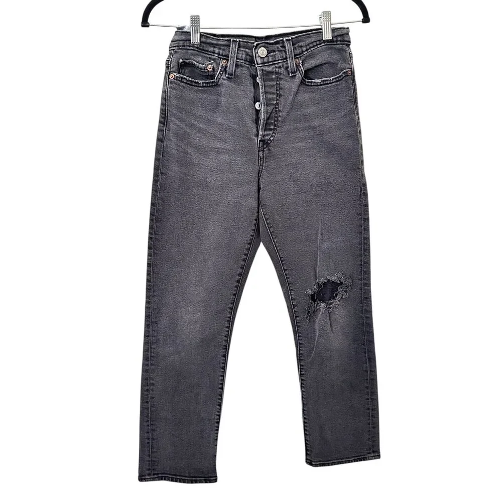 LEVIS Wedgie Distressed Ankle Denim Gray Wash Sz‎ 28
